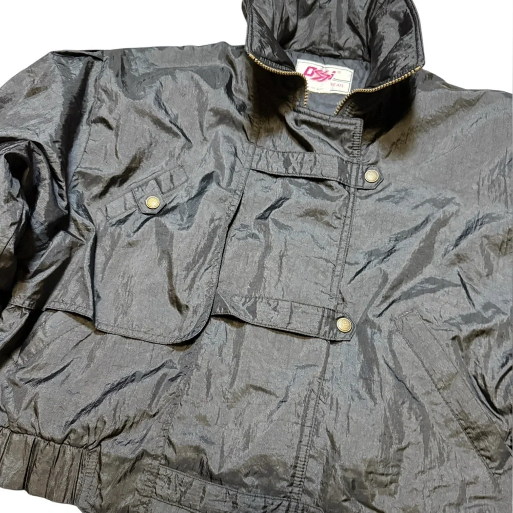 Vintage OSSI Skiwear Black Nylon Ruffle Shoulder Ski Jacket Women’s M Hong Kong - Picture 5 of 9